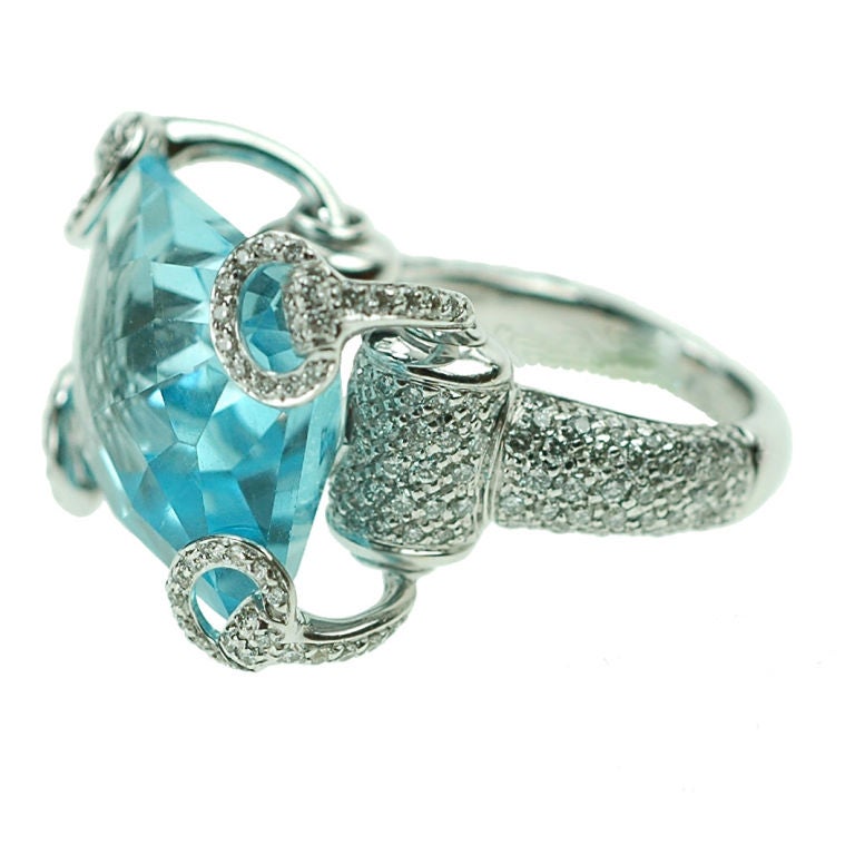 A blue topaz and diamond "Horsebit" ring by Gucci