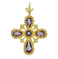 An Antique Gold and Amethyst Filigree Cross Pendant
