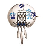 Antique Jugendstil Silver Enamel Brooch