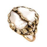 Arts & Crafts Pearl & Diamond Ring