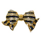 14kt gold, sapphire and diamond 'bow' brooch