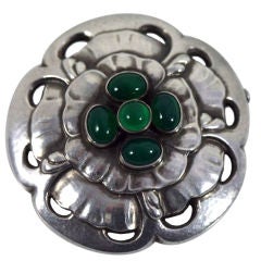 Georg Jensen sterling silver floral brooch with green agate #59