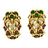 MAUBOUSSIN, Paris Emerald, Ruby, Sapphire and Diamond Earrings
