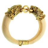 Vintage Gay  Freres 18K gold and ivory leopard head bracelet