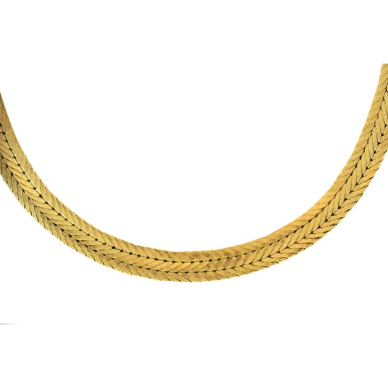 Mario Buccellati 18K Gold Herringbone Weave Necklace For Sale at 1stDibs