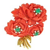 David Webb Carved Coral Floral Bouquet Pin