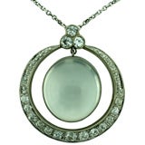 Moonstone and Diamond Platinum Pendant Necklace Moonstone and Diamond Platinum Pendant Necklace