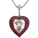 Ruby and Diamond Heart Shaped Freeform Pendant