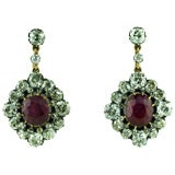 Burma Ruby and Diamond Victorian Earrings in 18k Yellow Gold