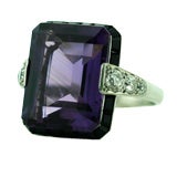 Antique Amethyst and Diamond Ring in 18k White Gold circa 1930