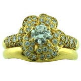 "Chanel" Diamond & 18K Yellow Gold Ring & Matching Gold Band Set