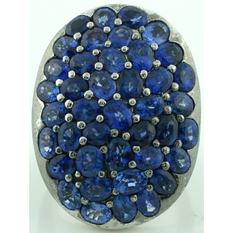 "Salavetti" 18K White Gold w/ Blue Sapphire & Diamonds