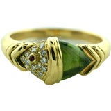 "Bvlgari" Peridot, Ruby, & Diamonds in 18K Yellow Gold Ring