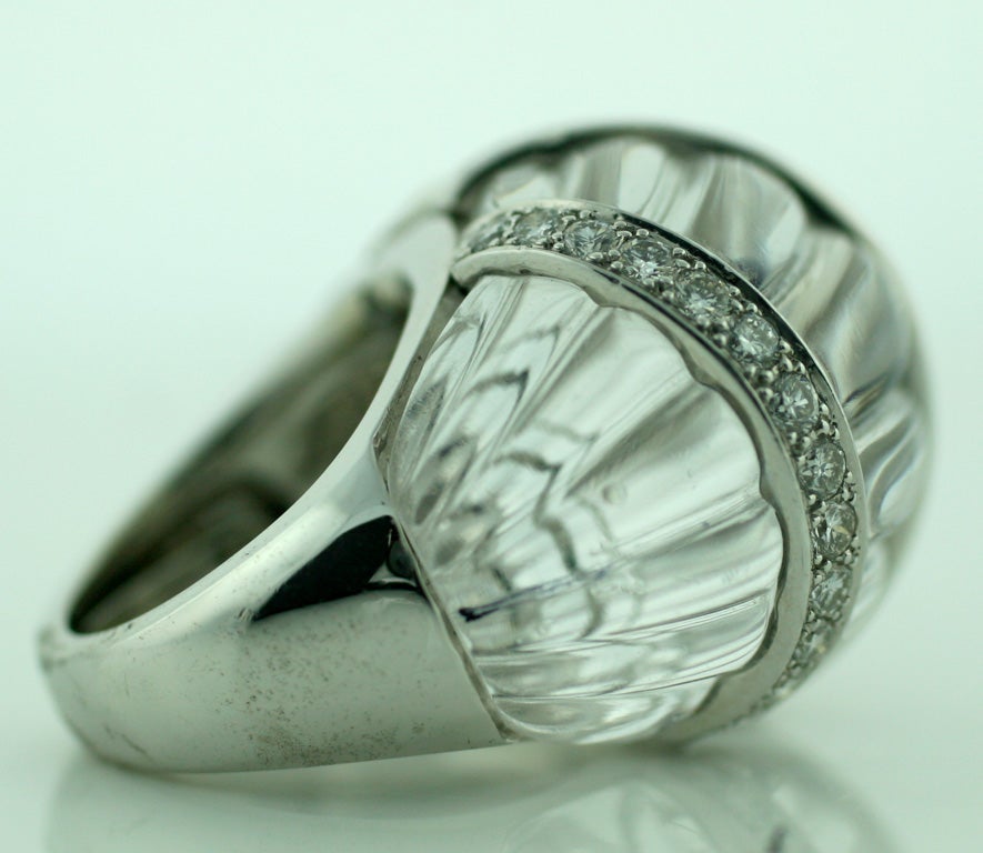 David Webb Quartz Crystal & Diamond Dome Ring in 18K White Gold