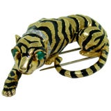 Diamond & Emerald David Webb Tiger Broach in 18K Gold & Platinum