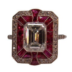 Diamond & Ruby Art Deco Style Ring in Platinum