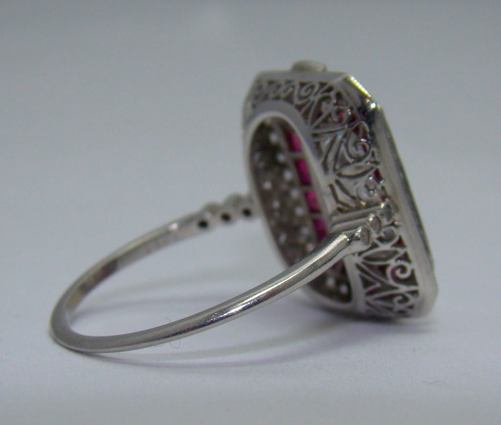 Women's Diamond & Ruby Art Deco Style Ring in Platinum