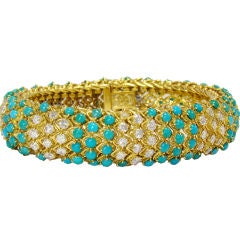 Diamond & Turquoise Bracelet in 18K Yellow Gold c1960
