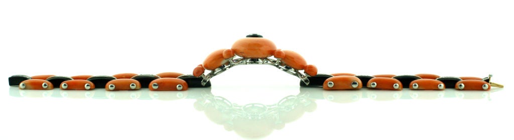 Coral and Onyx Art Deco Bracelet with Diamonds 2