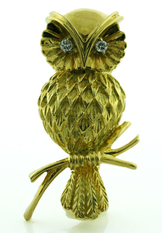 Tiffany & Co 18K Yellow Gold Owl Broach