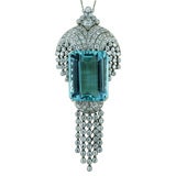 Art Deco Platinum Pendant with Aquamarine & Diamonds