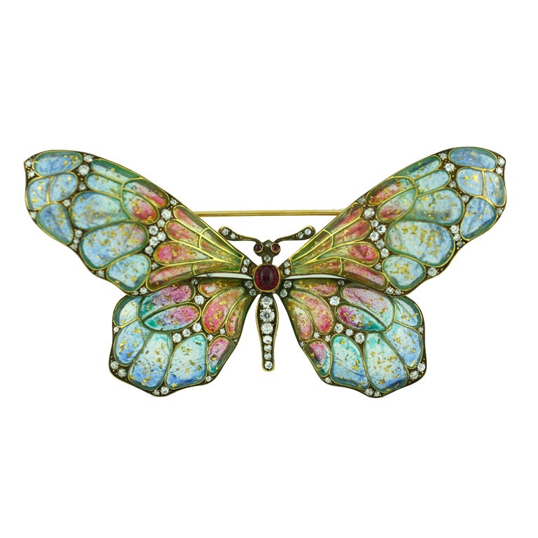 Plique-à-jour Enamel Butterfly Brooch