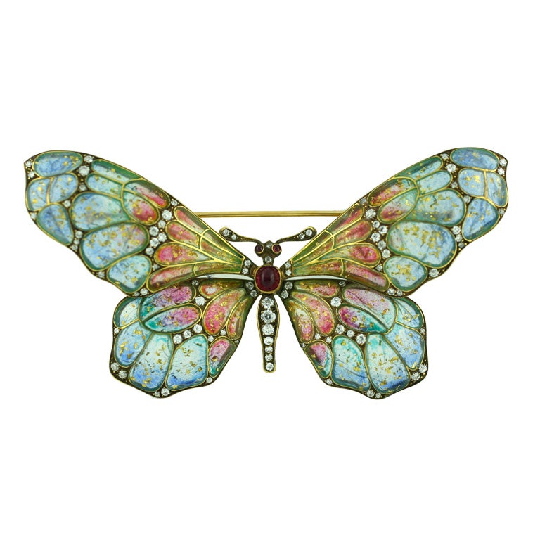 Plique-à-jour Enamel Butterfly Brooch