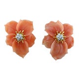 Carnelian, Diamond & 18K Yellow Gold Flower Earrings