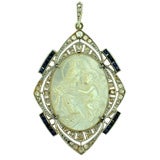 Antique Mother of Pearl Blue Sapphire 
Diamond in Platinum Pendant