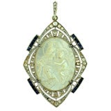 Mother of Pearl Blue Sapphire & Diamond in Platinum Pendant