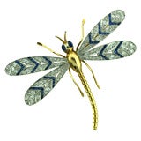 Diamond & Sapphire Dragonfly Brooch in Platinum & Yellow Gold