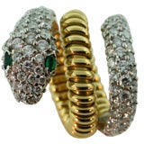 Snake Ring 18K Yellow & White Gold w Diamonds and Emeralds