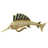 Vintage 18K Yellow Gold Swordfish Brooch