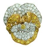 Vintage Oscar Heyman Pansy Brooch with Yellow & White Diamonds in Gold