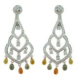 Briolette Multi-Color Sapphire 
Diamond Earrings in White Gold