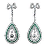 Diamond & Emerald in Platinum Earrings