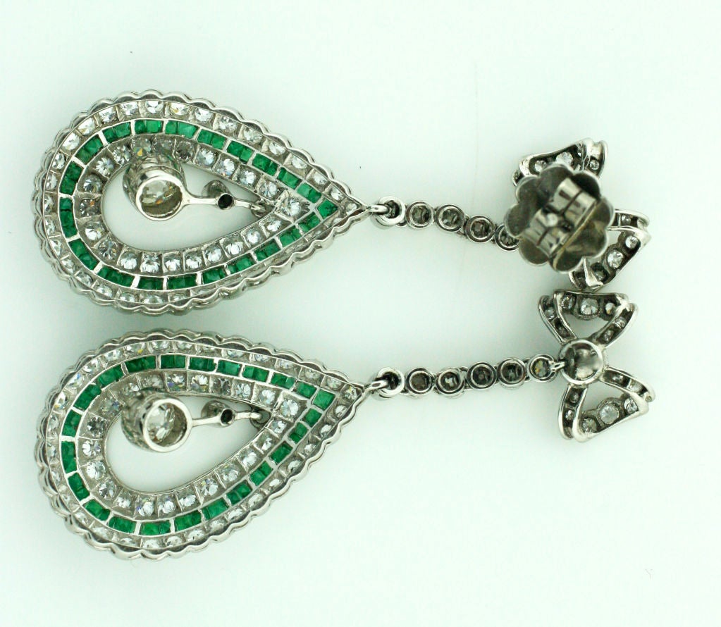 Diamond and Emerald in Platinum Earrings at 1stdibs