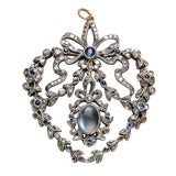 15 kt to 18kt Heart Pendant of Moonstone, Sapphire and Diamond