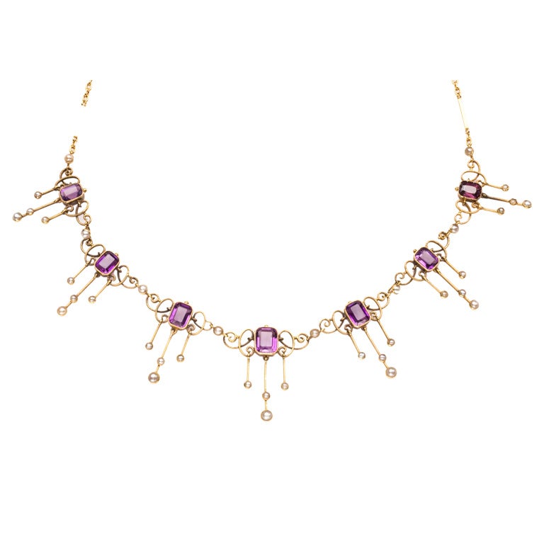 Amethyst and Pearl Arts and Crafts Period Necklace