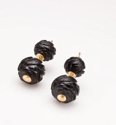 Gold and Carved Jet Earrings