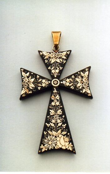 Tortoise Shell Cross Inlaid with Gold and Silver