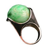 Art Deco Rare and Unusual Carved Jade Ring