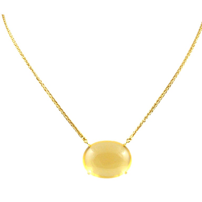 18KT Gold and Yellow Beryl Cabochon Necklace