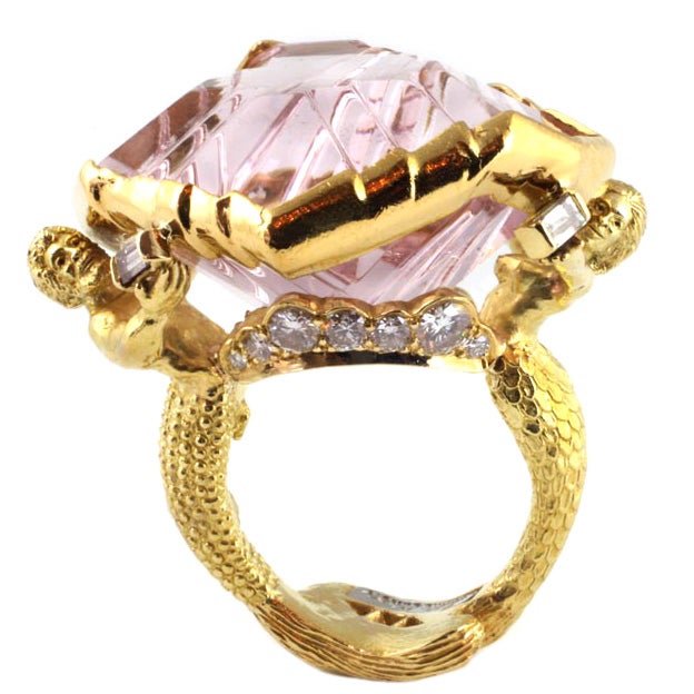 Gold, Diamond and Munsteiner Cut Morganite Mermaid Ring