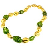 24KT Handmade Gold Bead and Peridot Bead Necklace