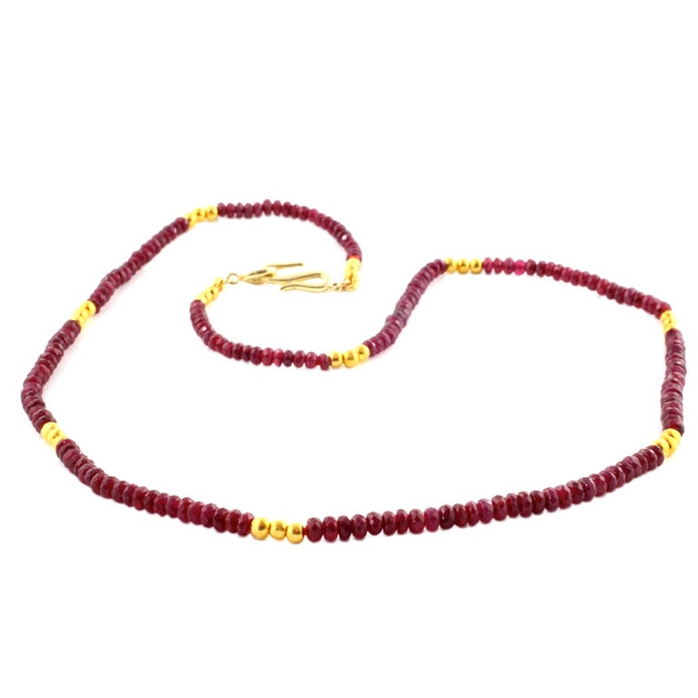Ruby and 24KT Handmade Gold Bead Necklace at 1stDibs