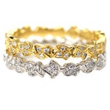 Two 18KT White and Yellow Gold and Diamond Leaf Bands