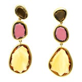 18KT Gold, Tourmaline, Garnet & Citrine  Drop Earrings