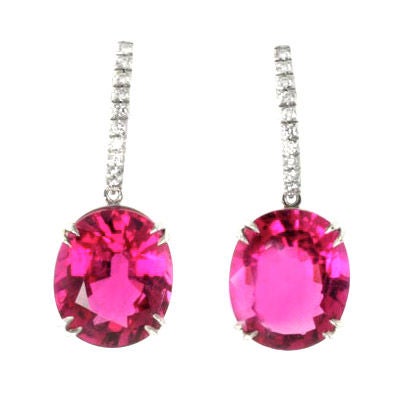 Platinum, Diamond and Rubelite Earrings