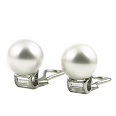 Platinum, Diamond and Pearl Earrings